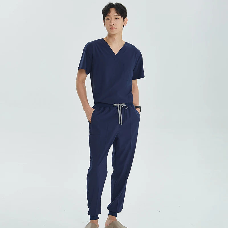 Green Hospital Work Uniforms Short-sleeved Doctor Outfit Clinical Scrub Set for Women Men Nurse V-neck Top Jogger Pant Scrub S21