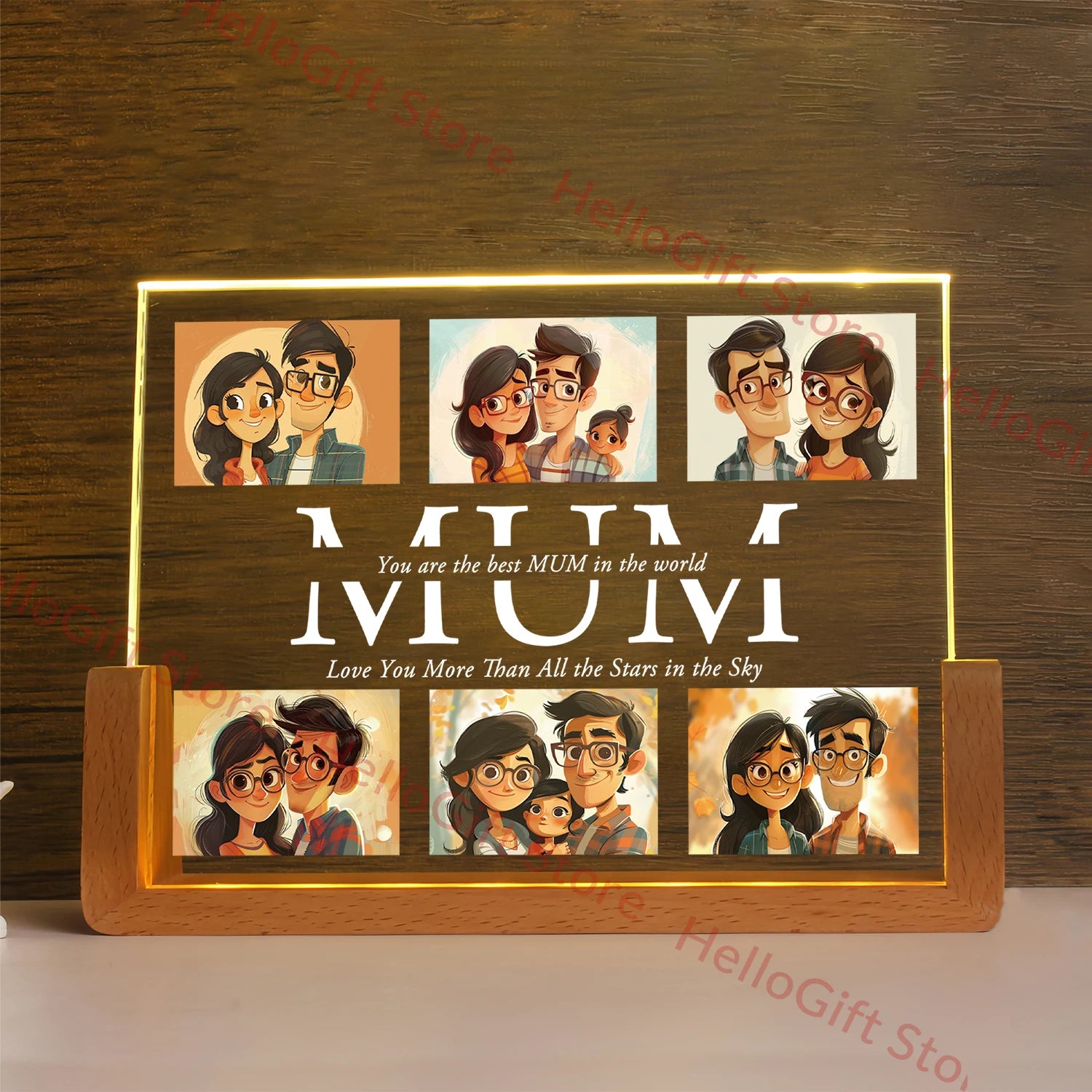 Personalized Custom Photo Text 3D Acrylic Lamp Customized NightLight for MOM DAD LOVE Family Friend Birthday Festival Day Gift