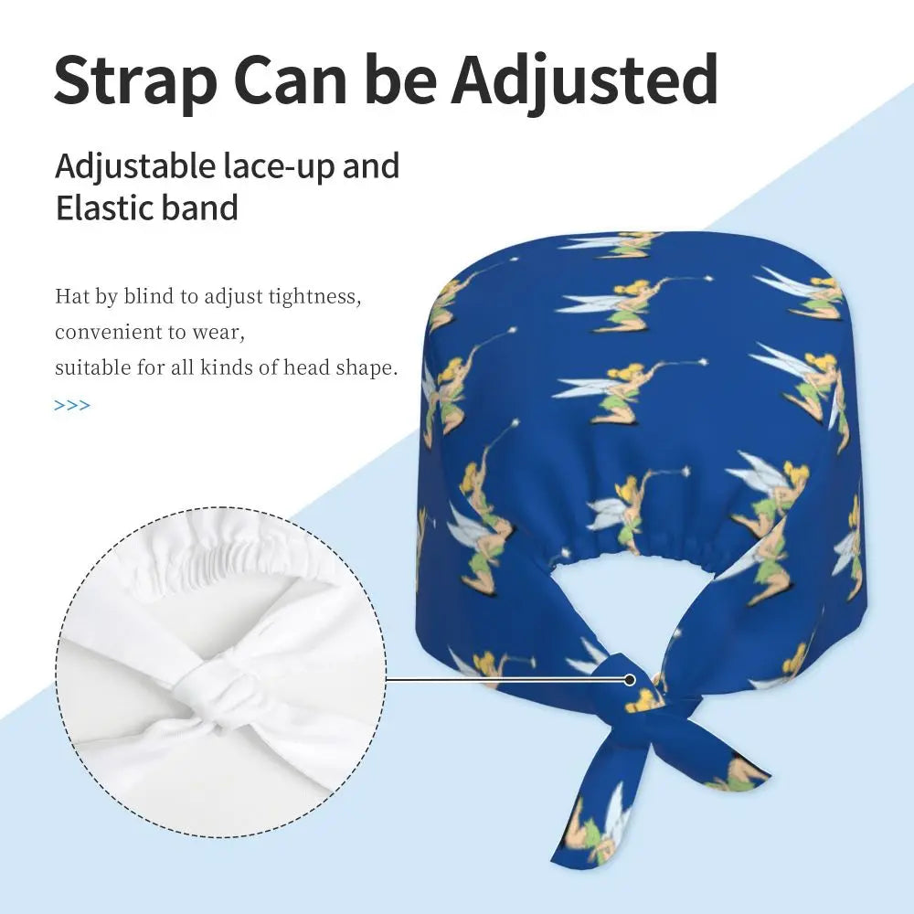 Custom Tinker Bell Breathable Nursing Work Cap Surgical Scrub Caps Unisex Nurse Medical Cap Cartoons Scrubs Hat Medical Surgical