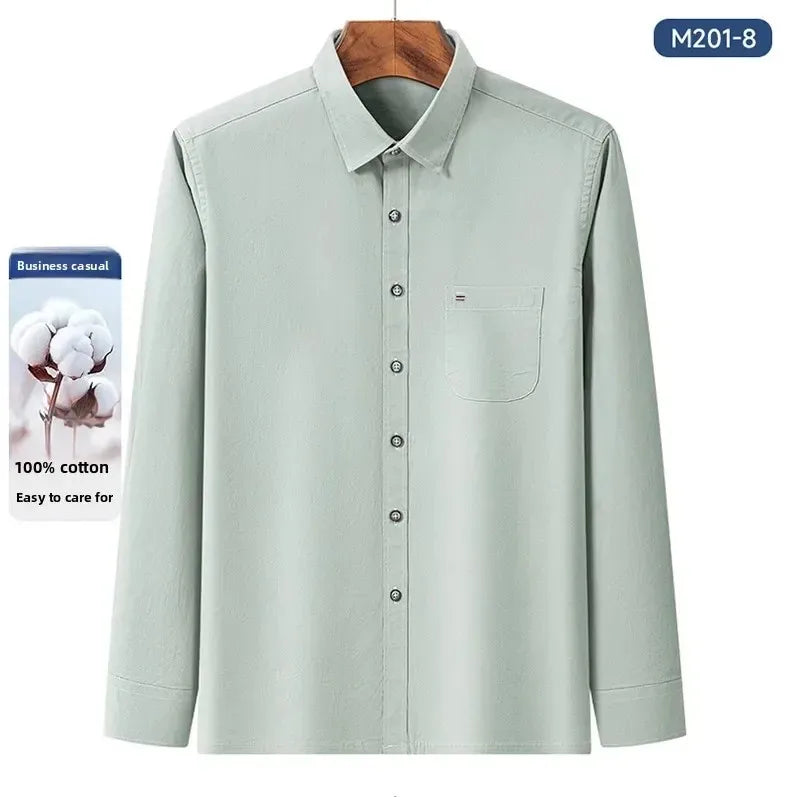 S-7XL New 100% Pure Cotton Men's Shirts Long Sleeves Solid Color Soft Regular Fit Casual Shirt Pocket Social Blouse Male Clothes