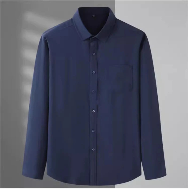 Spring and Autumn Large Size 15XL Men's Long-sleeved Shirt High Elastic Solid Color Shirt 12XL 11XL 10XL 9XL 8XL 7XL 200kg