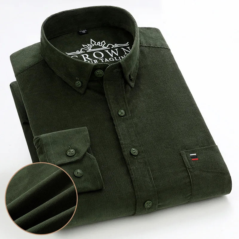Size S-7XL Men's Corduroy Shirt Long Sleeve Cotton Casual Regular Fit Soft Comfortable Formal Dress Shirts Blouse Men Clothes