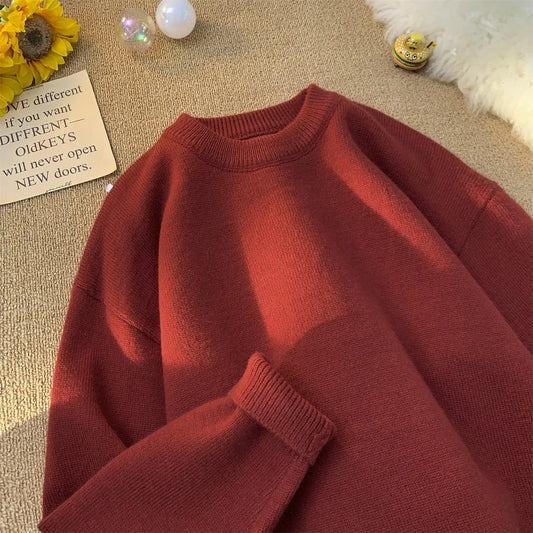 Sweater men's winter loose and lazy style retro thread jacket simple inner layer base knit sweater