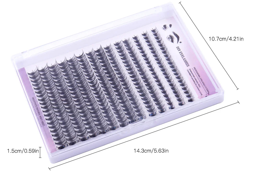 DIY Eyelash Extension Kit, 280 PCS Clusters Slender Stems, Super Fixed Mascara Brush Bond and Seal Eyelash Glue and Eyel