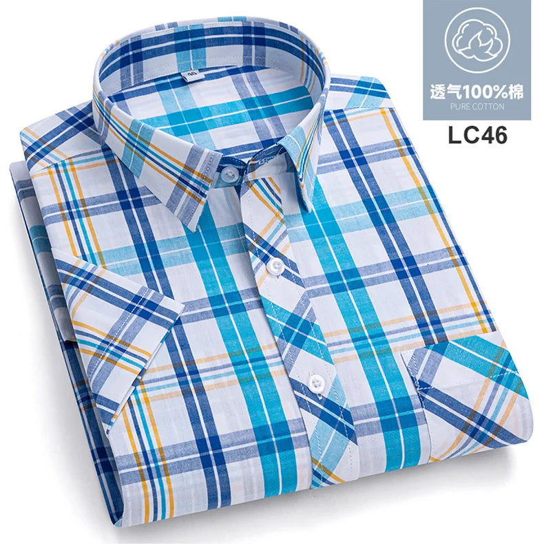 Plus Size 8XL 7XL New Men's Shirts Short Sleeve Cotton Plaid Shirt Summer Fashion Thin Soft Classic Basic Casual Male Clothing