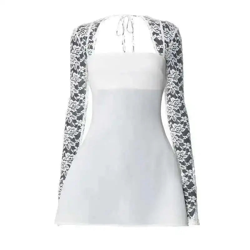 Townlike Lace Patchwork Waist Wrap A-line Dress Women Mini 2024 Autumn Winter Dress Backless Nightclub Sexy Party Dresses