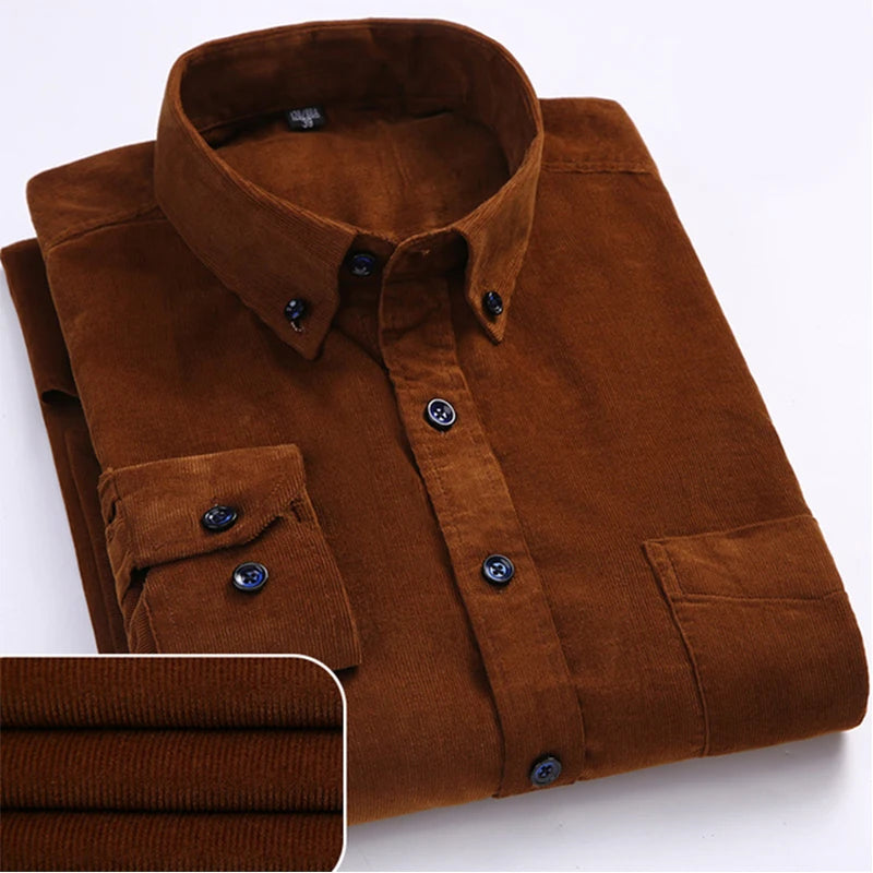 Size S-7XL Men's Corduroy Shirt Long Sleeve Cotton Casual Regular Fit Soft Comfortable Formal Dress Shirts Blouse Men Clothes