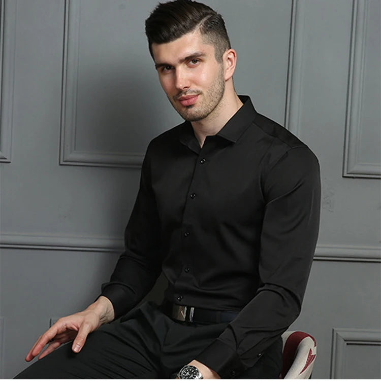 6XL 7XL 8XL Spring and Autumn Shirt Men's Long Sleeve Large Luxury Business Casual Slim Solid Color Wrinkle Free Press
