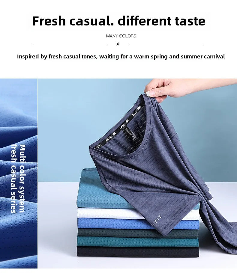 High-Quality Ice Silk T-Shirts Men Plus Size 8XL Male Tshirt Man Tee Shirt Breathable Wearing Tee Tops Running Fast Shipping