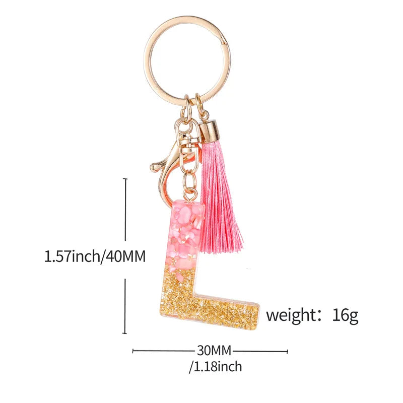 Pink Gold Color Initial Letter A-Z Resin Key Ring Cup Key Chains DIY Jewelry Gifts