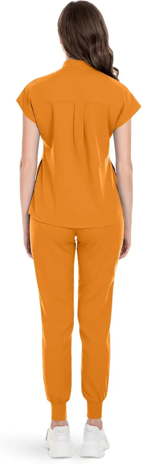 niaahinn Scrubs Set for Women Nurse Uniform Jogger Suit Stretch Top & Pants with Multi Pocket for Nurse Esthetician Workwear