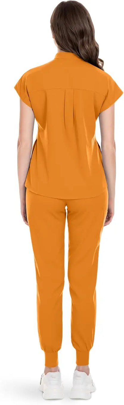 niaahinn Scrubs Set for Women Nurse Uniform Jogger Suit Stretch Top & Pants with Multi Pocket for Nurse Esthetician Workwear