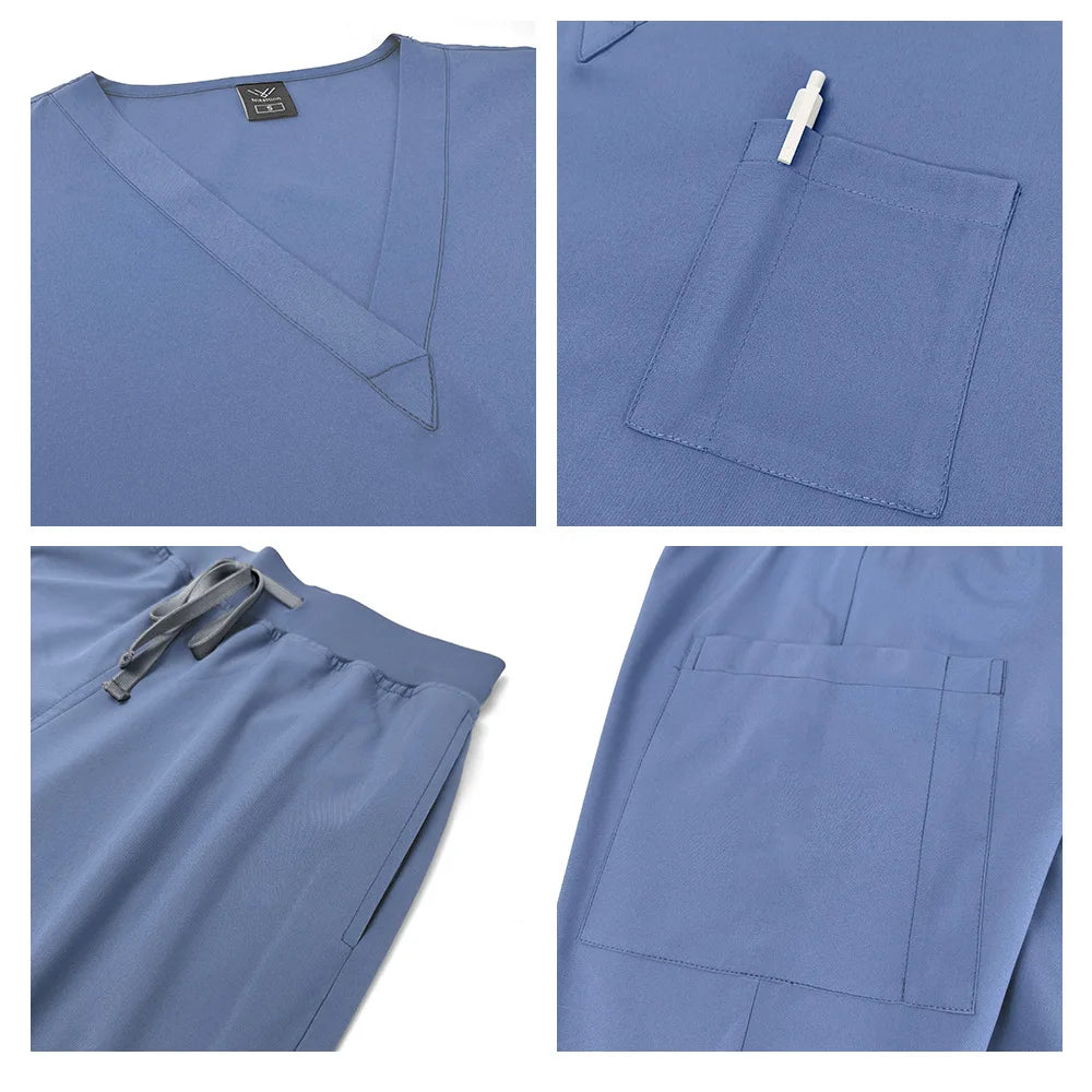 2025 Nurse Uniforms Men Medical Scrub Set Workwear Beauty Clothes Split Suit Short Sleeve Pocket Surgical Uniform Pet Dentist