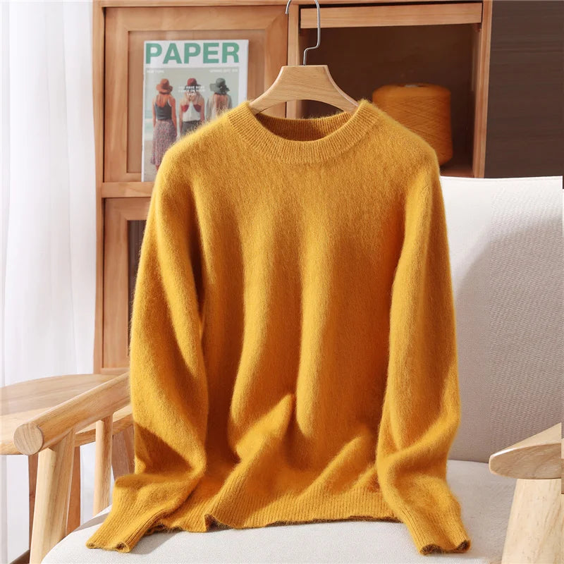 Autumn Winter Sweater Pullover Women's Clothing 100% Mink Cashmere Sweater Pullover O-Neck Basic Long Sleeve Warm Fleece Knitted