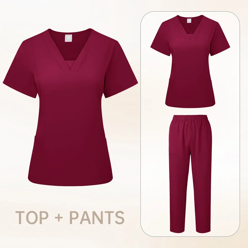 Pet Grooming Institution Scrubs Set High Quality Spa Uniforms Unisex V-Neck Work Clothes Medical Suits Clothes Scrubs Tops Pants