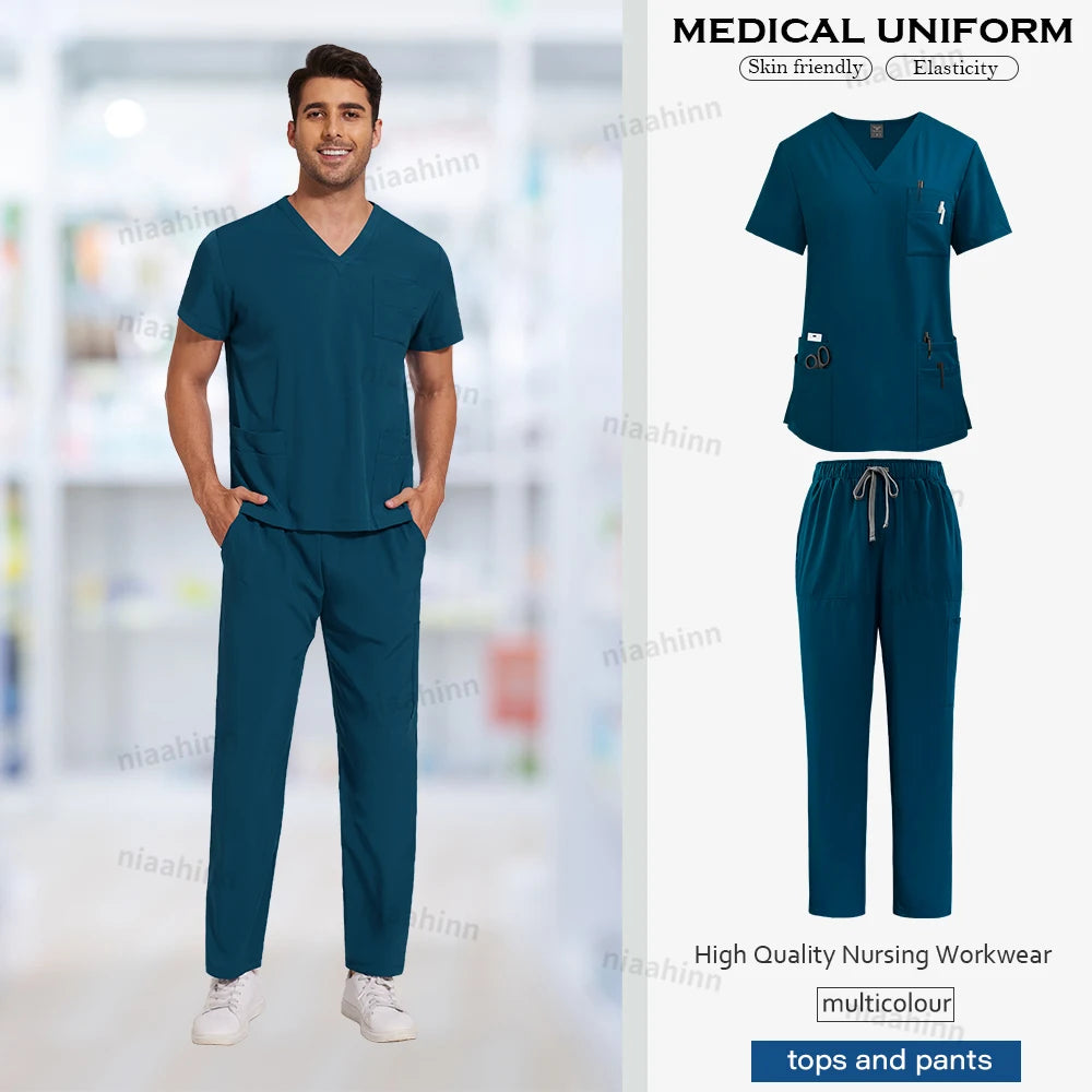 Nursing Scrubs Set  Anti-Wrinkle Medical Surgical Gown Wholesale Hospital Scrub Top Doctor Nurse Special Scrub Uniform Men Women