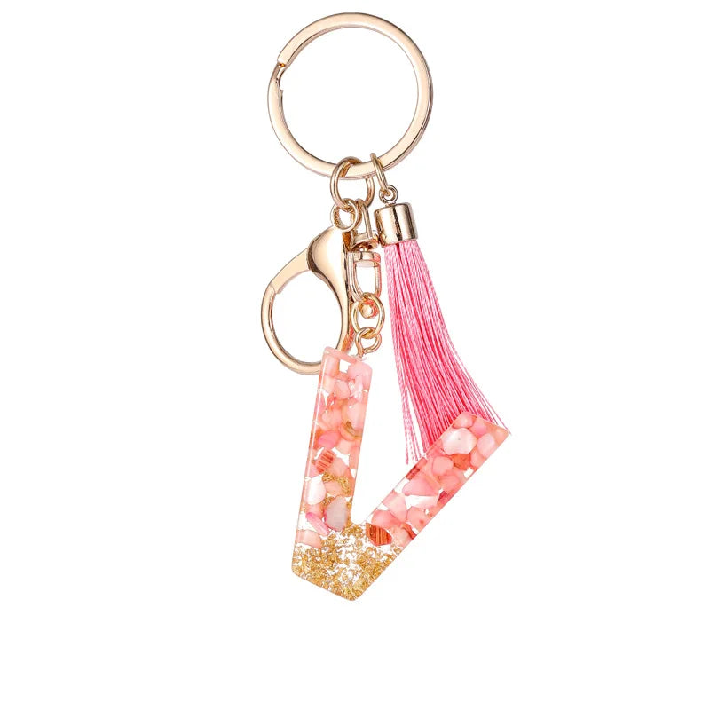 Pink Gold Color Initial Letter A-Z Resin Key Ring Cup Key Chains DIY Jewelry Gifts