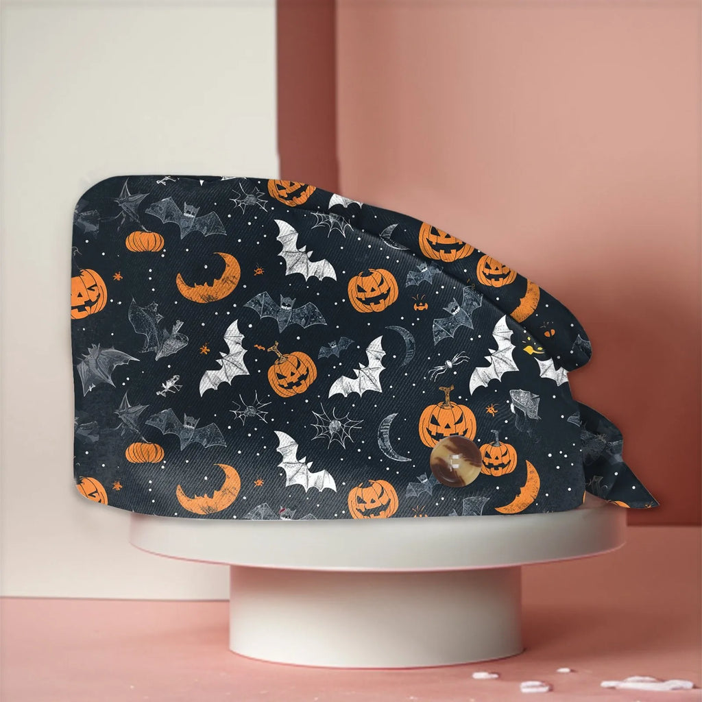 Halloween Print Work Cap Fashionable Casual Women's Printed Elastic Scrub Hat Unisex Work Caps Nurse Accessories Nurse Cap