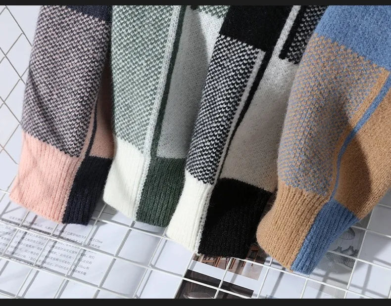 Winter Handsome Plaid Sweater Men Harajuku Mens Jumper Thick Warm Turtleneck Pullover Men High Quality Male Christmas Sweaters