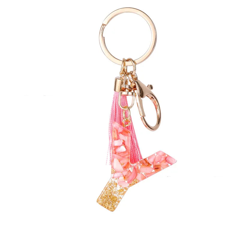 Pink Gold Color Initial Letter A-Z Resin Key Ring Cup Key Chains DIY Jewelry Gifts