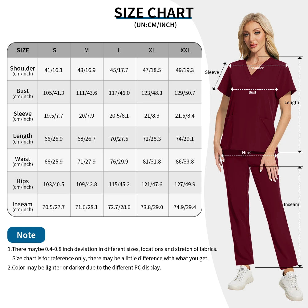 Women Health Service Nurse Uniforms Scrub Set Beauty Salon Spa Workwear Scrubs Top+Pant Doctor Nursing Tunic Suit