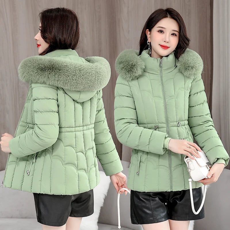 Winter  New Down Jacket Women Parkas Fashion High-Quality Warm Cotton Padded Coat Ladies Short Overcoat Hooded Overwear Tops