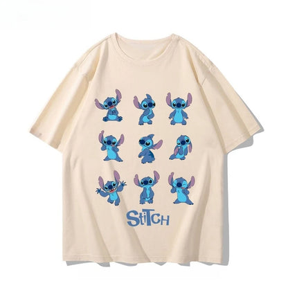 Stitch Couple T-Shirt Cartoon Printed Short Sleeve Cotton Loose Casual Short Sleeve Sports Half Sleeve Short Sleeve Popular Top