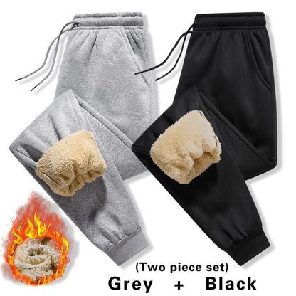 Pants for men in autumn and winter, thickened with fleece for outerwear, casual pants, warm lamb wool sports sweatpants
