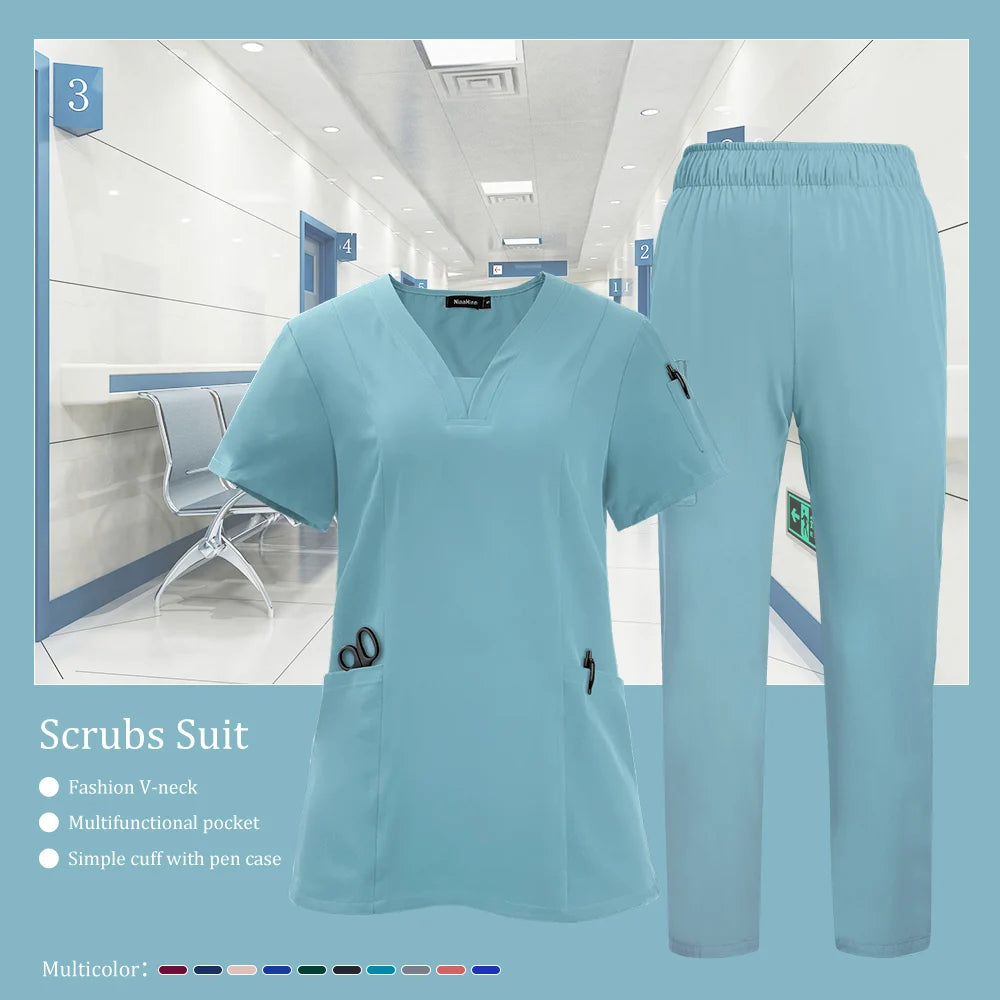 Pet Grooming Institutions Scrub Set Unisex V-Neck Beauty Salon Work Clothes Spa Uniforms Dentistry Surgical Scrub Tops Pants Set