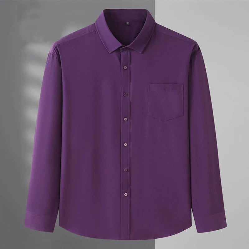 Spring and Autumn Large Size 15XL Men's Long-sleeved Shirt High Elastic Solid Color Shirt 12XL 11XL 10XL 9XL 8XL 7XL 200kg