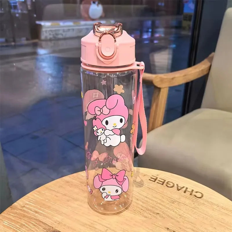 800ML Children's Cartoon Kuromi Transparent Pop-up Spout Water Cup Hand-held Strap Anti-fall Kettle Portable Outdoor Space Cup