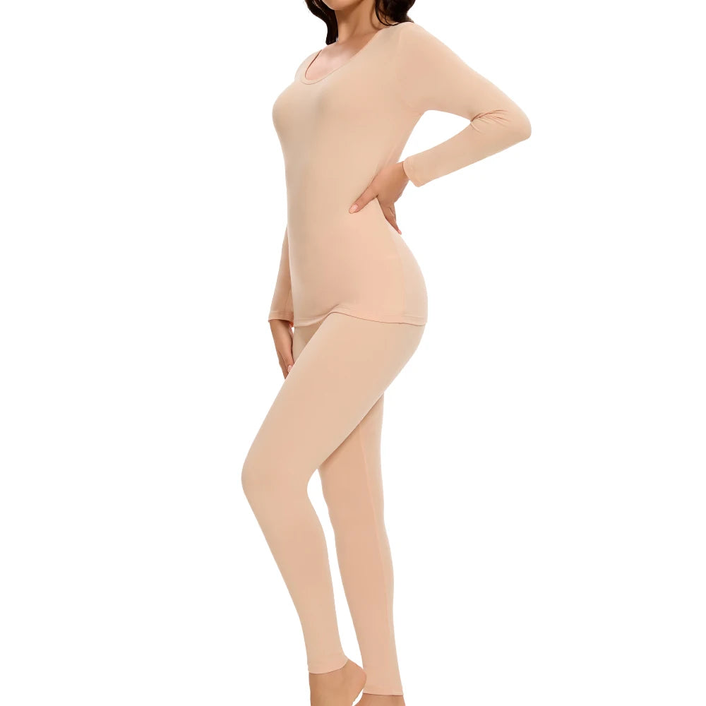 Plus Size Winter Thermal Underwear Suits Women's Long-Sleeved Tops Pants 2PCS Soft Comfortable Ladies Layer Clothing 6 Color
