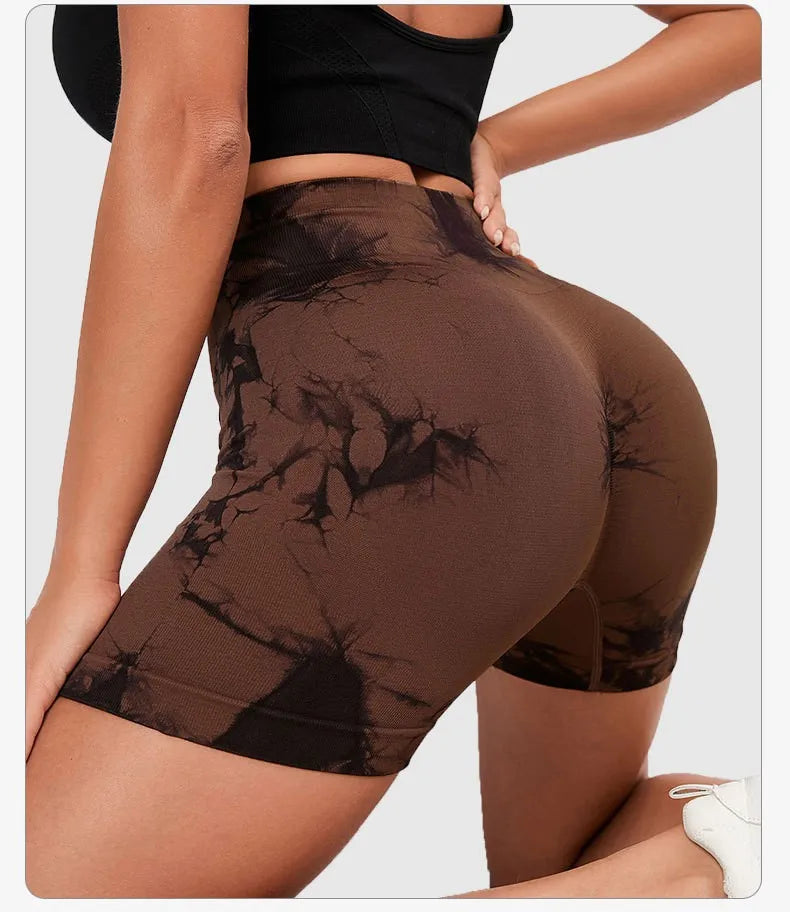 Tie Dyed Seamless Fitness Pants WOMEN'S High Waist and Hip Lifting Sports Tight Shorts Running Sexy Peach Fitness Yoga Shorts