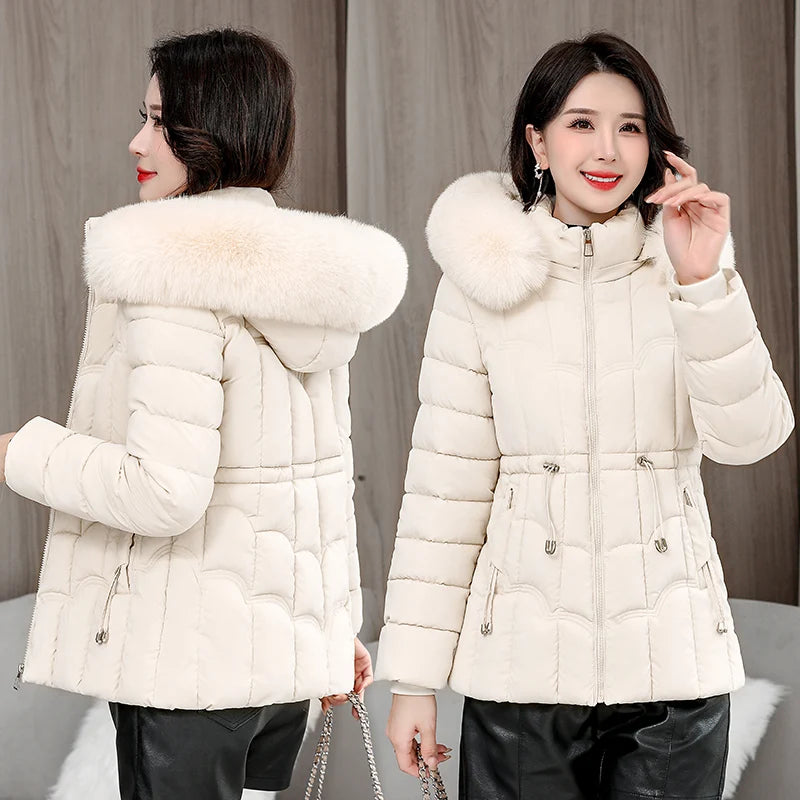 Winter  New Down Jacket Women Parkas Fashion High-Quality Warm Cotton Padded Coat Ladies Short Overcoat Hooded Overwear Tops