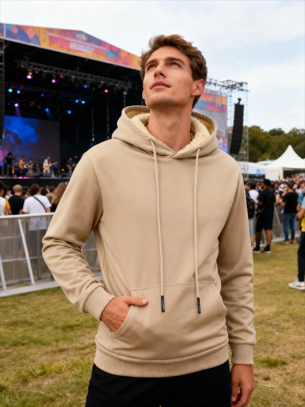 Winter Men's Fleece Hoodies Solid Color Casual Warm Long Sleeve Pullover New Crew Neck Hooded Sweatshirt Streetwear Men Clothing