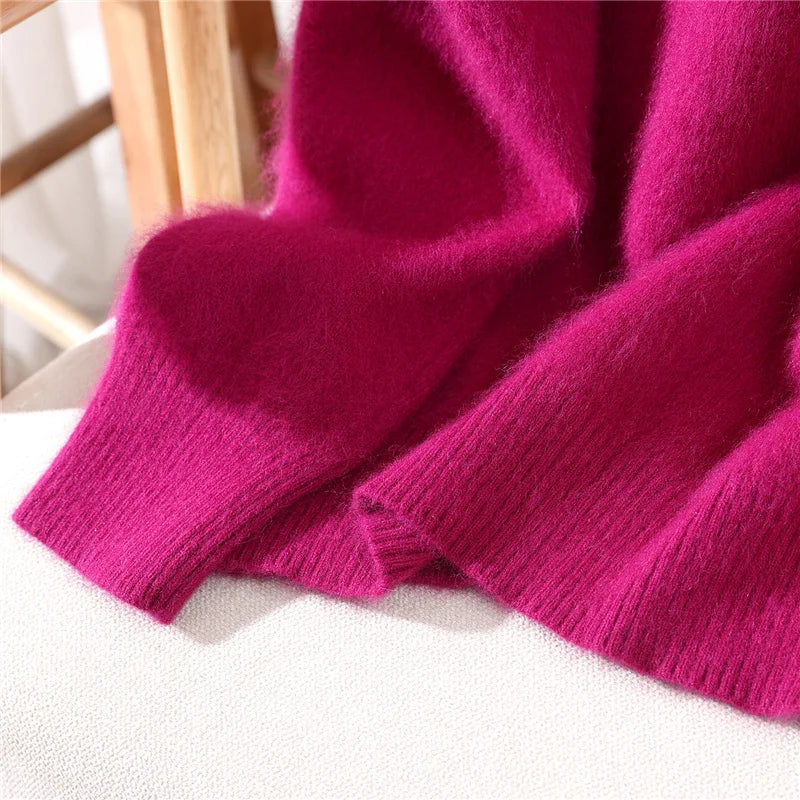Autumn Winter Sweater Pullover Women's Clothing 100% Mink Cashmere Sweater Pullover O-Neck Basic Long Sleeve Warm Fleece Knitted