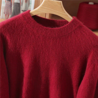 Autumn Winter Sweater Pullover Women's Clothing 100% Mink Cashmere Sweater Pullover O-Neck Basic Long Sleeve Warm Fleece Knitted
