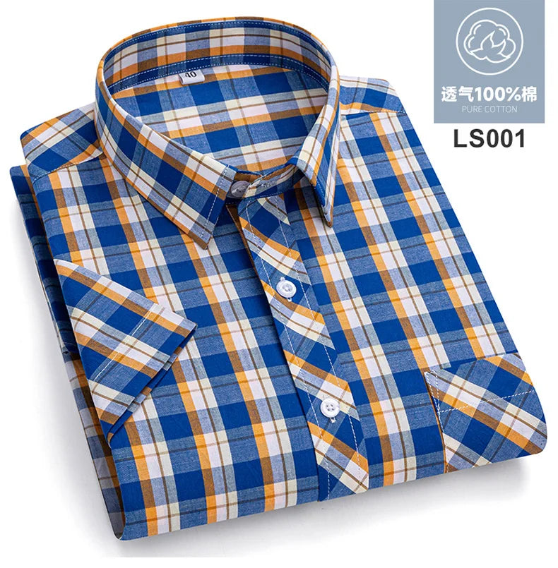 Plus Size 8XL 7XL New Men's Shirts Short Sleeve Cotton Plaid Shirt Summer Fashion Thin Soft Classic Basic Casual Male Clothing