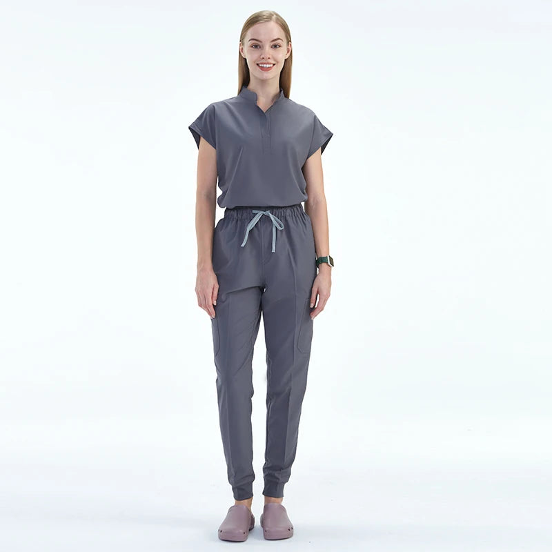 Premium Women's Scrub Sets Mandarin Collar Nurse Uniform Doctor Clothes Tunic Jogger Pant Surgical Scrubs Outfit 10 Pockets S180