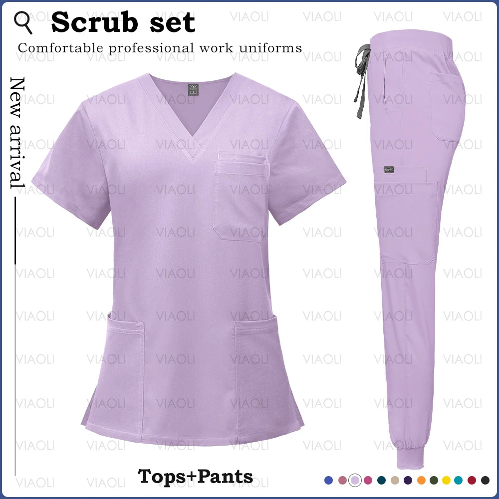 Surgery Overalls High-end Fabric Scrubs Set Medical Uniforms Stretch Scrub Tops Pants With Pocket Nurse Uniforms Beauty Workwear