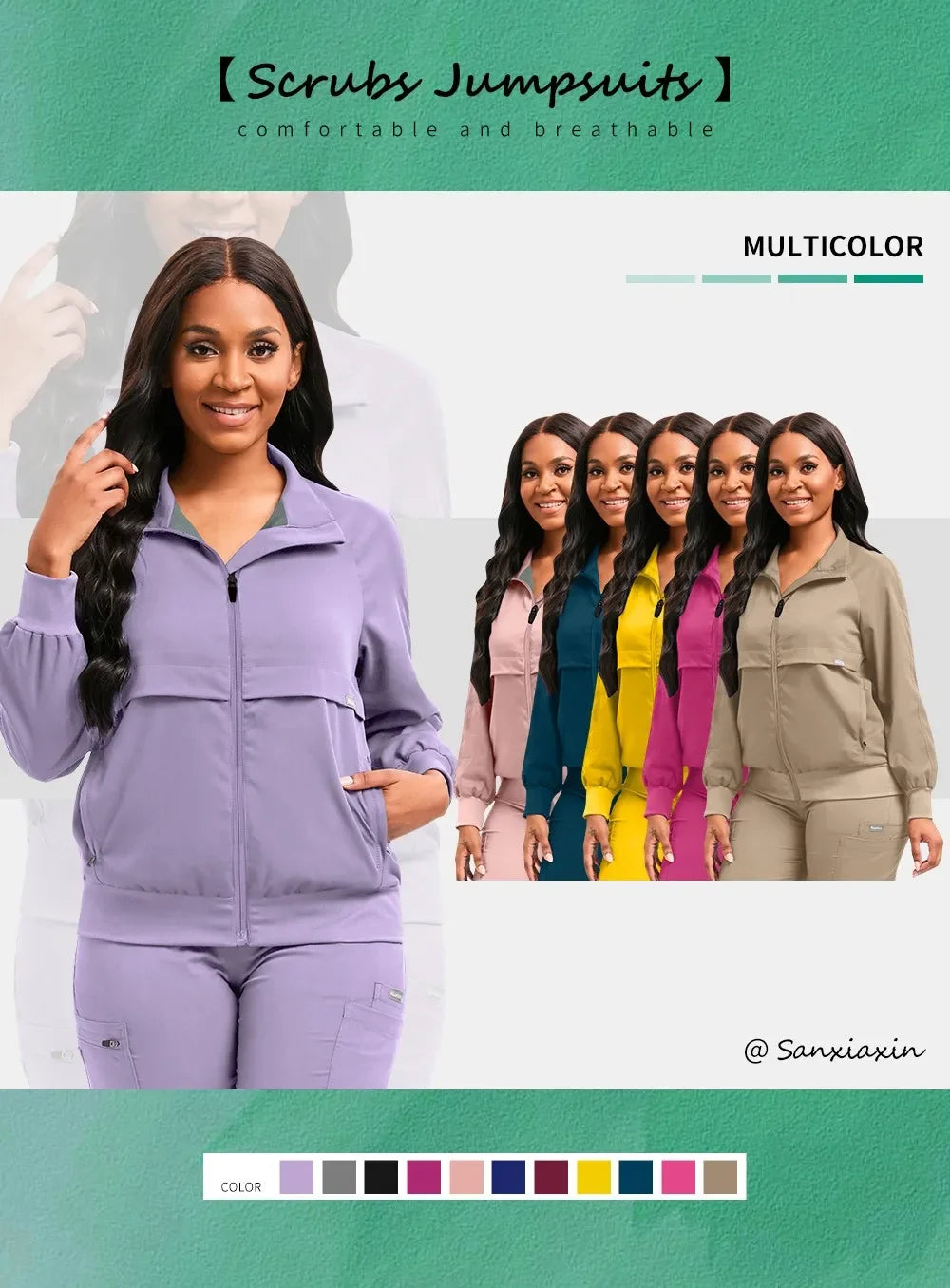 Long Sleeved Medical Scrub Jacket Pharmacy Uniform Women Solid Nurse Hospital Scrub Coat Surgical Uniforms Beauty Salon Workwear