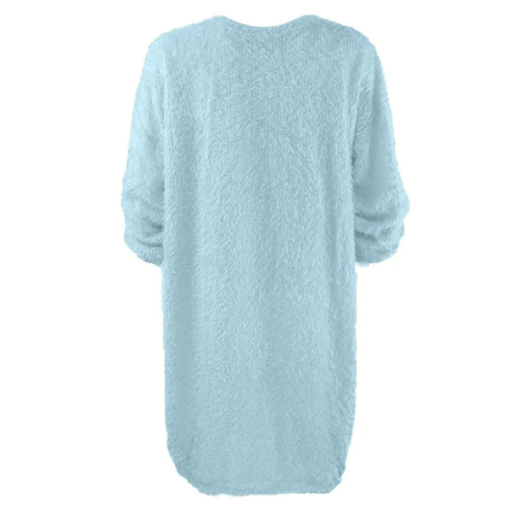Women Winter Sweater Knit Crewneck Warm Long Sleeve O-Neck Casual Sweatshirts Dress Solid Color Oversized Basic Ladies Cloth
