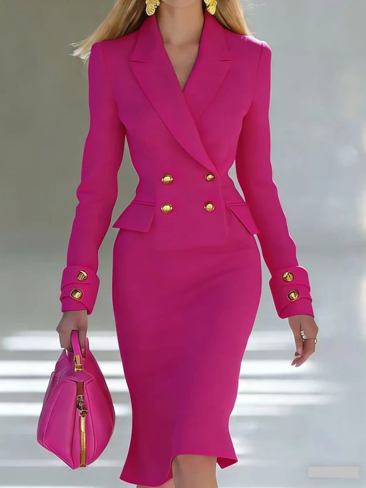 Women Elegant Blazer Dress Spring New Elegant Double Breasted Long Sleeve Dress Office Business Cocktail Party Formal Occasions