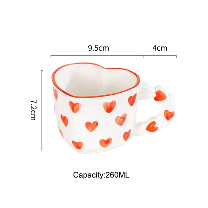 Cute Ins Style Heart Shape Coffee cup with Saucer Hand Painted Love Ceramics Mug Festival Gifts Afternoon tea Cup Breakfast cups