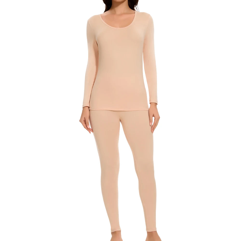 Plus Size Winter Thermal Underwear Suits Women's Long-Sleeved Tops Pants 2PCS Soft Comfortable Ladies Layer Clothing 6 Color