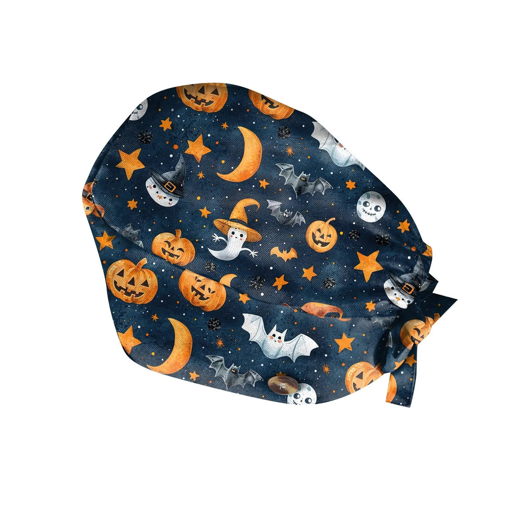 Halloween Print Work Cap Fashionable Casual Women's Printed Elastic Scrub Hat Unisex Work Caps Nurse Accessories Nurse Cap