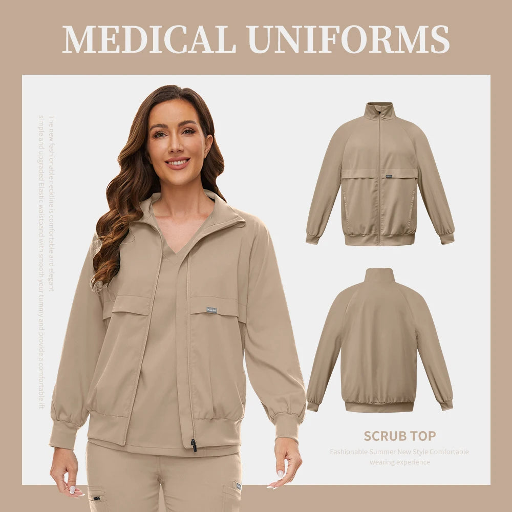Medical Hospital Scrub Uniforms Medical Scrubs Tops Zipper Nursing Scrubs Jacket for Women High Quality Warm Outerwear Work Wear