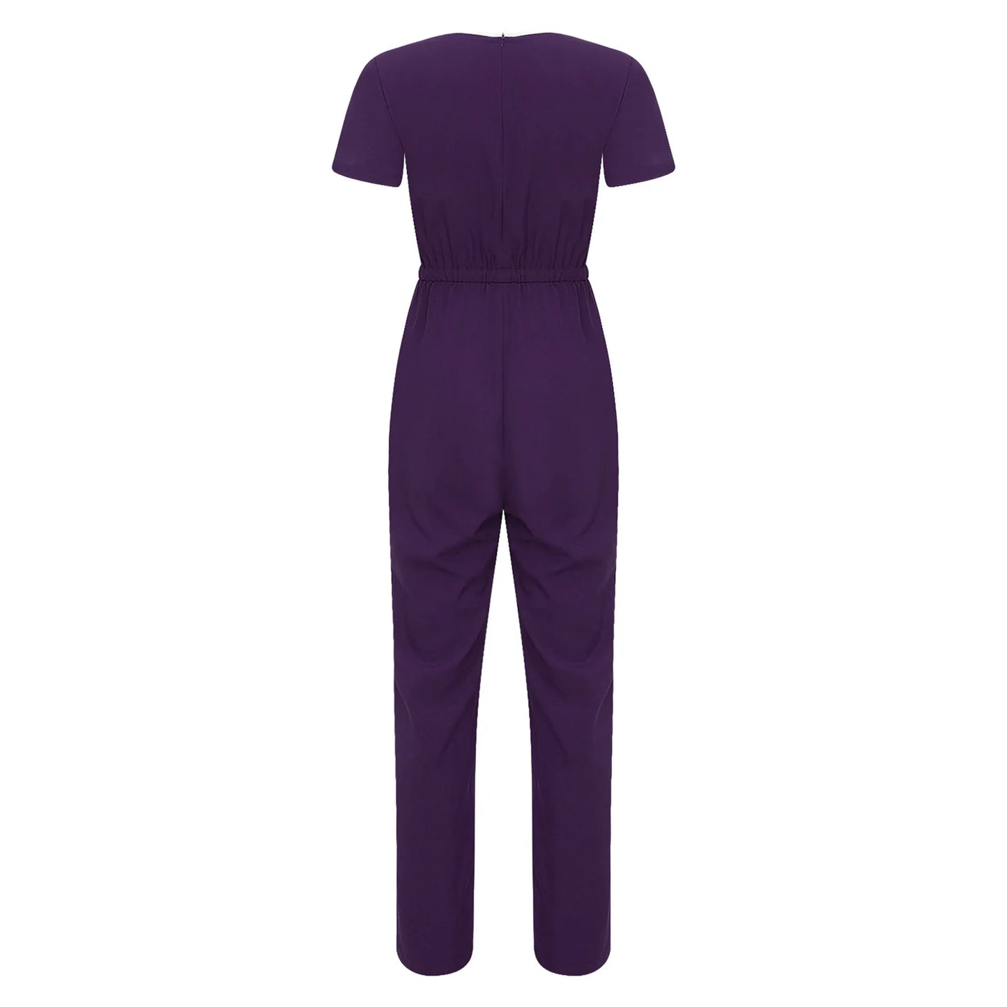 Women Scrub Jumpsuit Nurse Doctor Medical Esthetician Workwear Short Sleeve Multi-pockets Elastic Waist Jogger Pants Rompers