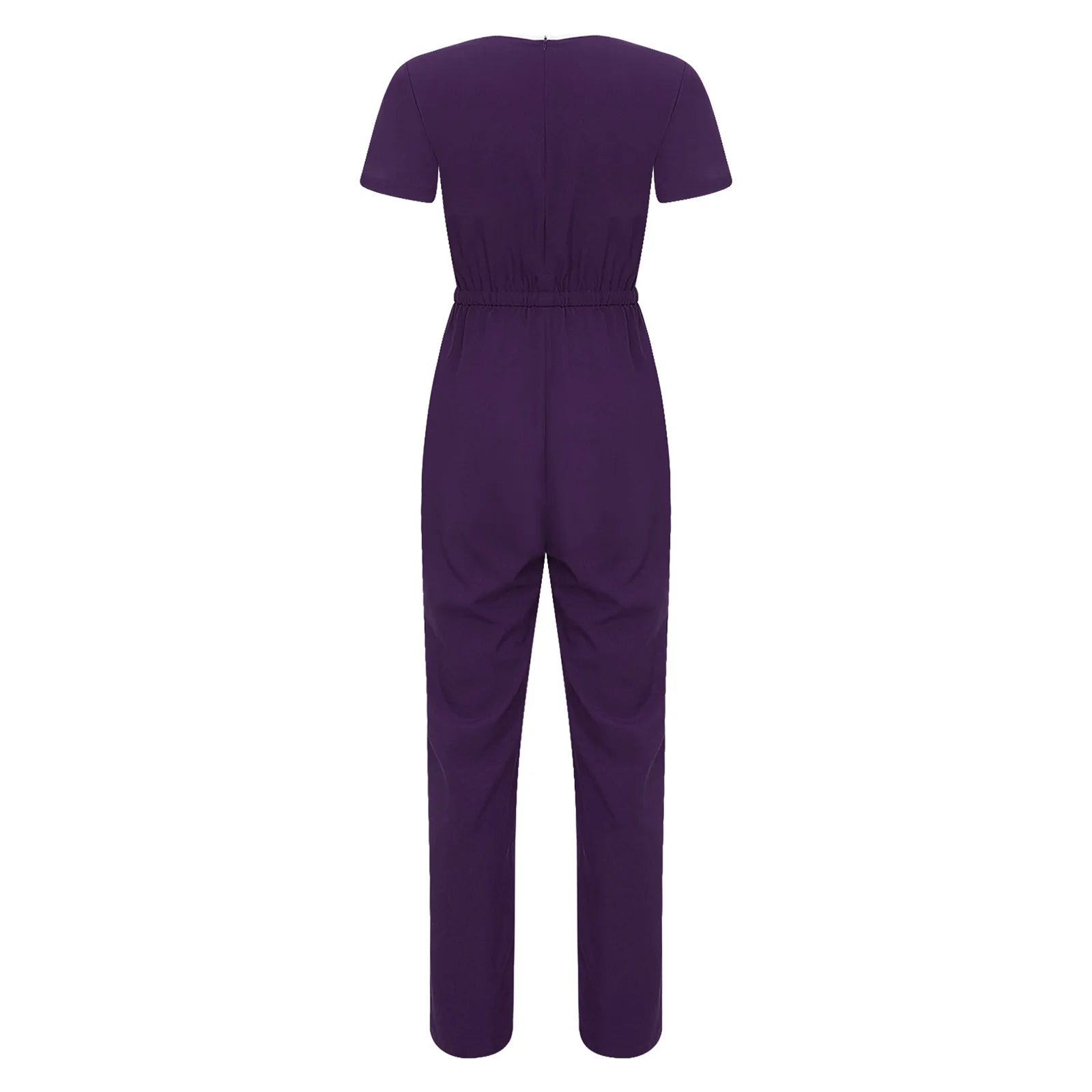Women Scrub Jumpsuit Nurse Doctor Medical Esthetician Workwear Short Sleeve Multi-pockets Elastic Waist Jogger Pants Rompers