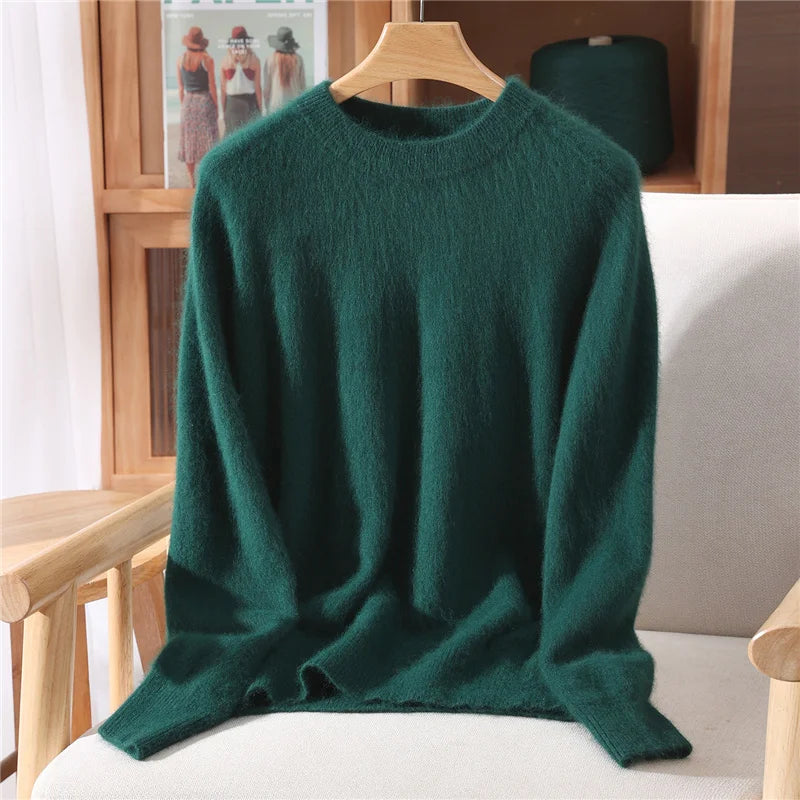 Autumn Winter Sweater Pullover Women's Clothing 100% Mink Cashmere Sweater Pullover O-Neck Basic Long Sleeve Warm Fleece Knitted